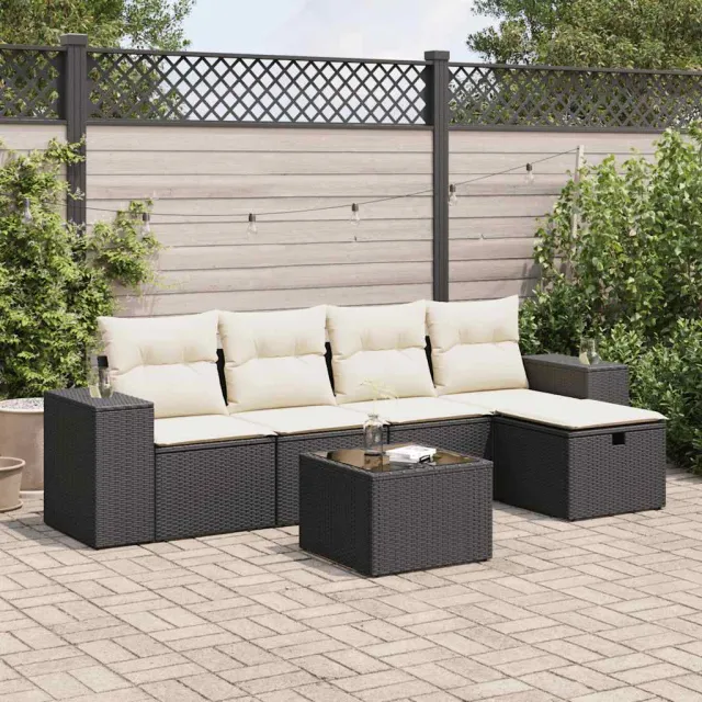 vidaXL 6-delige Loungeset met kussens poly rattan zwart, foto 2