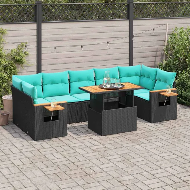 vidaXL 8-delige Loungeset met kussens poly rattan zwart, foto 2