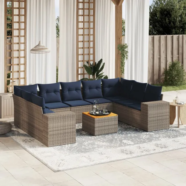 vidaXL 10-delige tuinbankset met kussens, grijs polyrotan, foto 2
