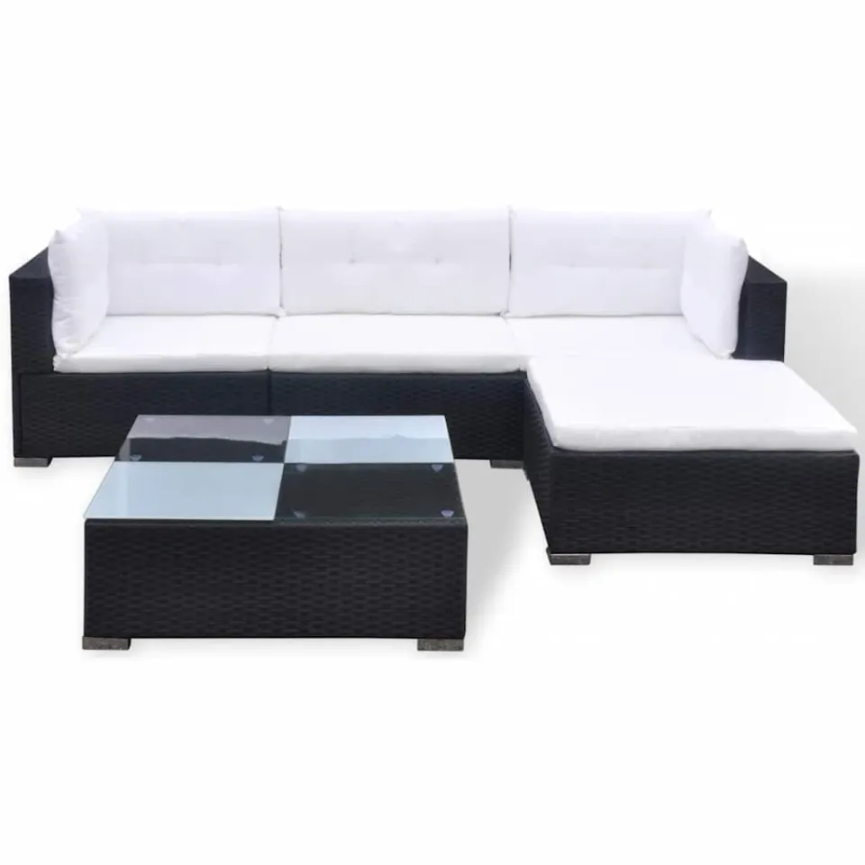 vidaXL 5-delige Loungeset met kussens poly rattan zwart