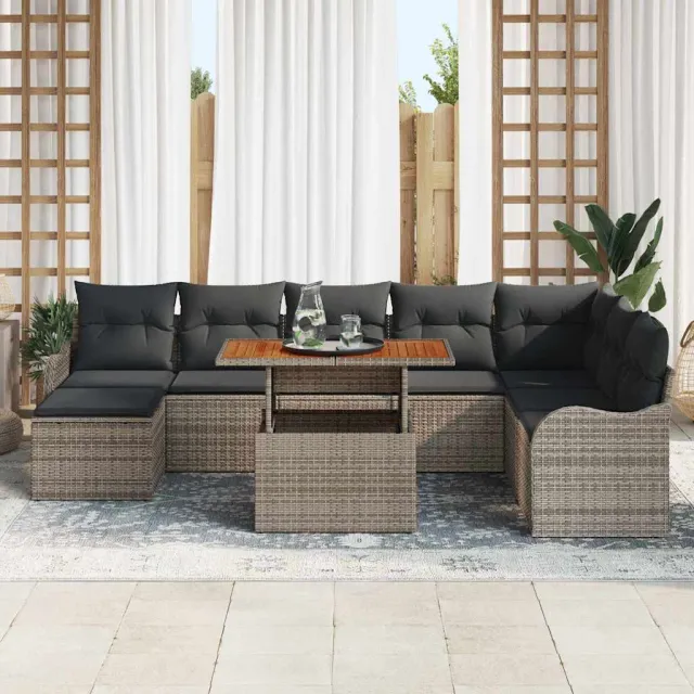 vidaXL Tuin Sofa Set 9 st Grijs Poly riet, foto 2