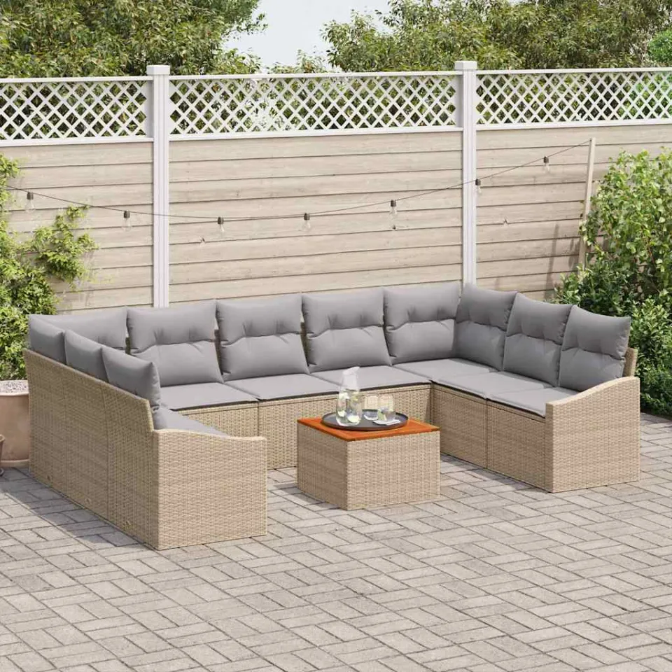 vidaXL Tuinbankenset 10 st Beige en Licht Grijs poly rattan, foto 3