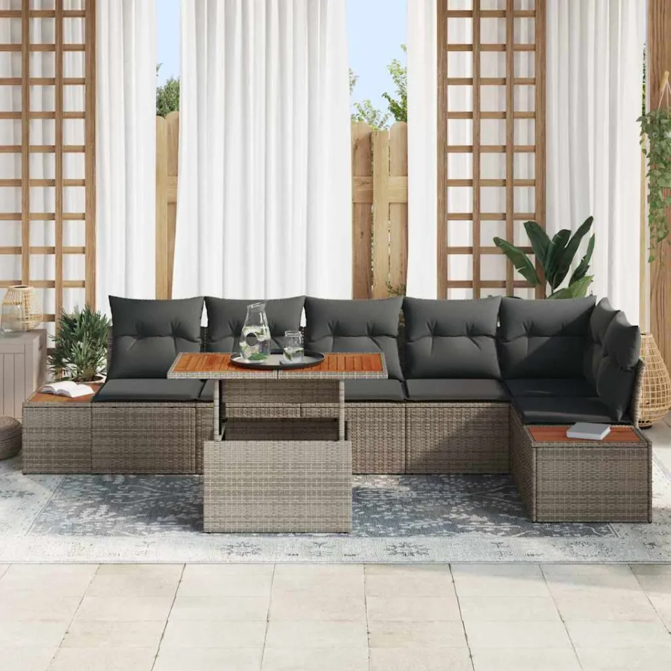 vidaXL Tuin Sofa Set 7 st Grijs Poly riet, foto 3