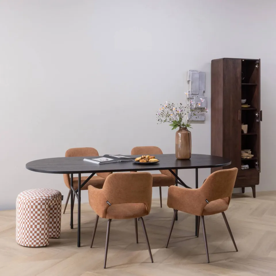 WOOOD Arthur Eettafel Ovaal Met H-Poot - Eikenhout - Zwart - 75x220x90, foto 2