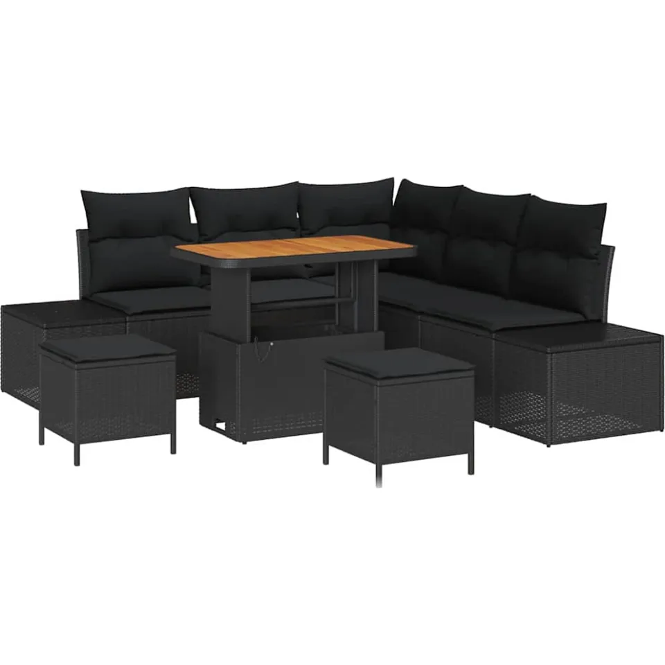 vidaXL Tuinbankenset 8 st Zwart poly rattan, foto 3