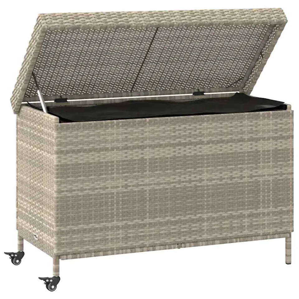 vidaXL Tuinbox met wielen 110x55x73 cm poly rattan lichtgrijs