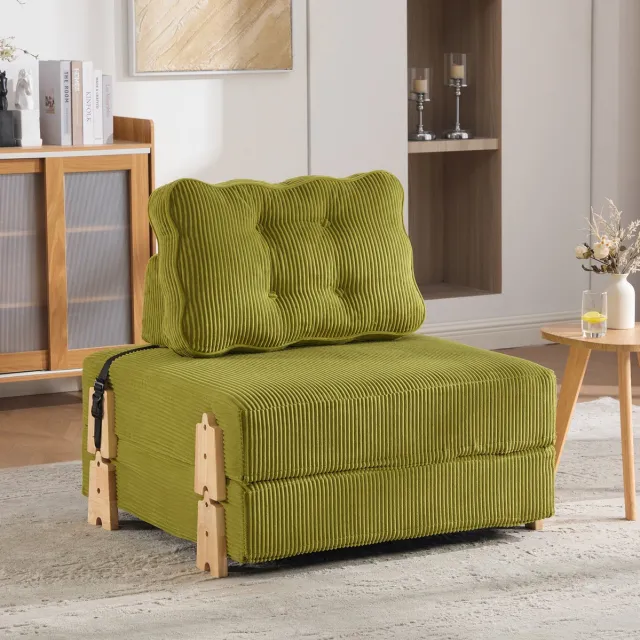 MODENUIT Fauteuil - Handmatig Uitklapbaar Eenpersoonsbed - Woonkamer en Slaapkamer - Hout - Olijfgroen
