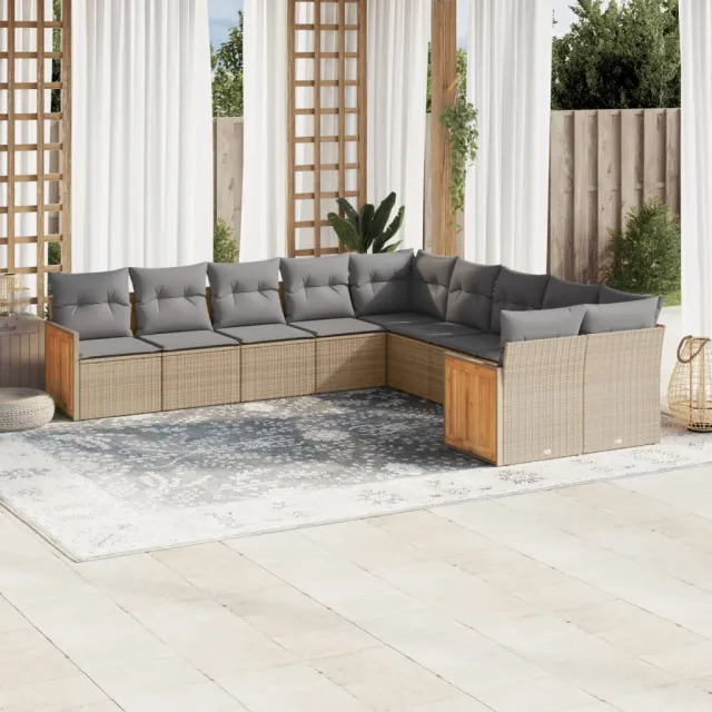 vidaXL 10-delige Loungeset met kussens poly rattan beige, foto 2