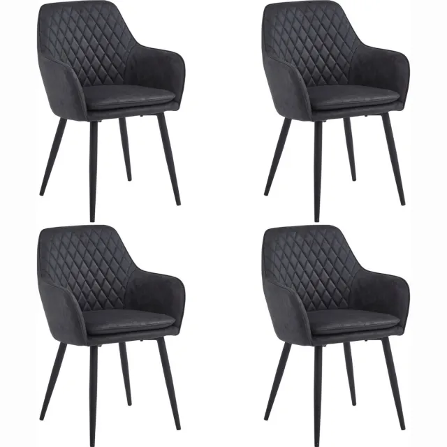 Colenis Laura Eetkamerstoel - Set Van 4 - Grijs - Microfiber Stof - Design - Industrieel - Met armleuning Antraciet