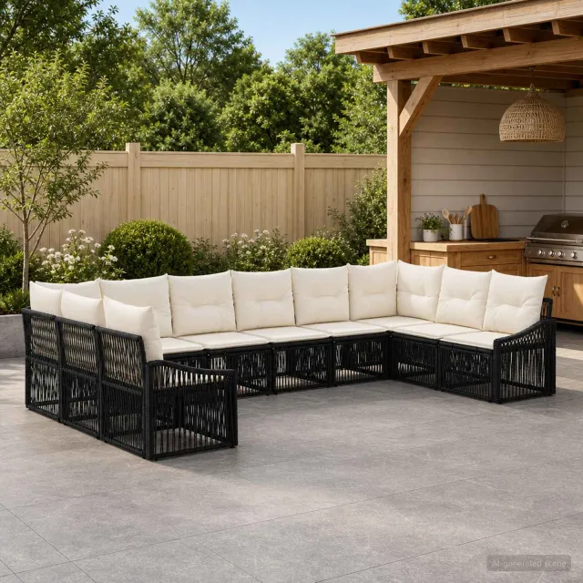 vidaXL Tuinbankenset 10 st 10-zits Zwart poly rattan, foto 2