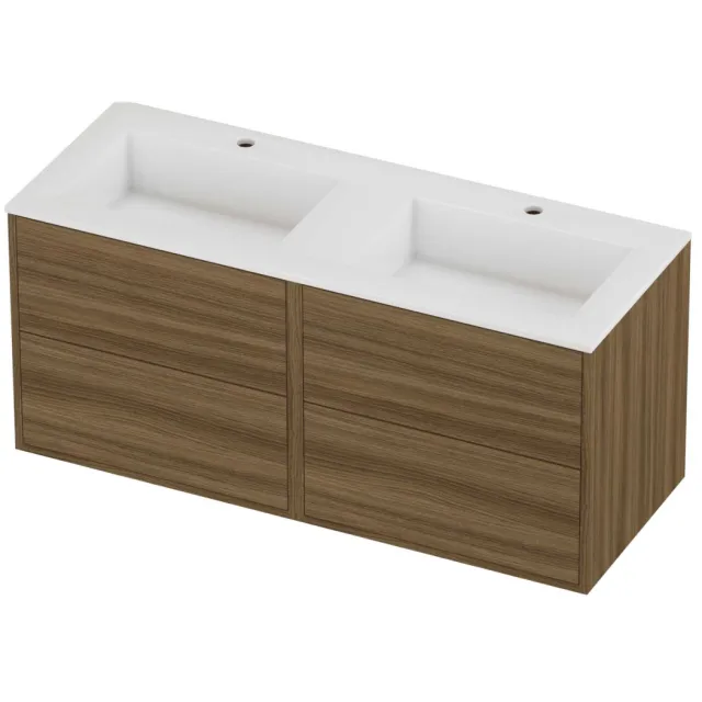 Proline Aristo Badmeubelset Polystone Elegant 120x46x54 cm Glans Wit Caramel Walnut Houtlook