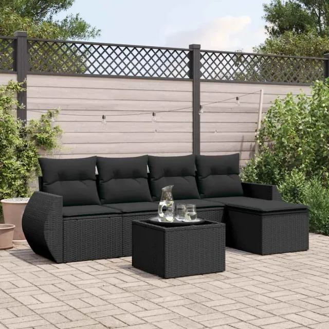 vidaXL 6-delige Loungeset met kussens poly rattan zwart, foto 2
