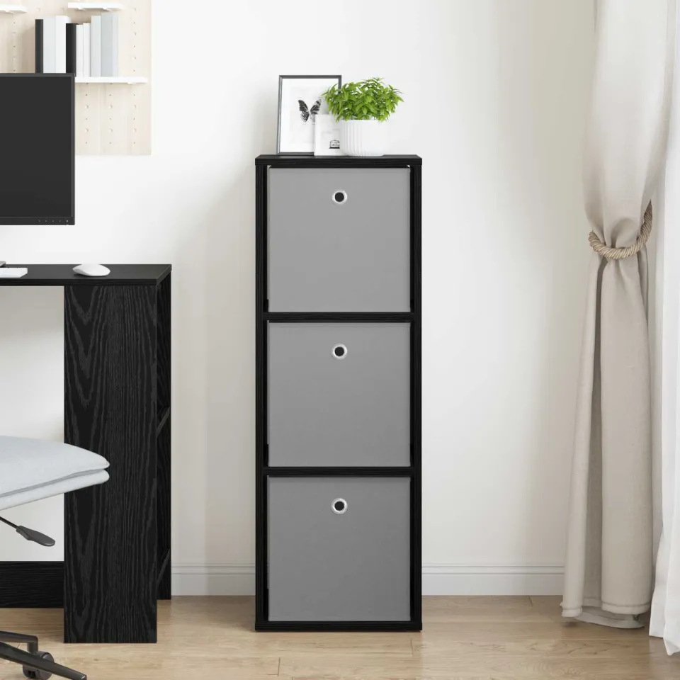 vidaXL Dressoir met lade Zwart Eiken 35 x 32 x 99,5 cm, foto 3