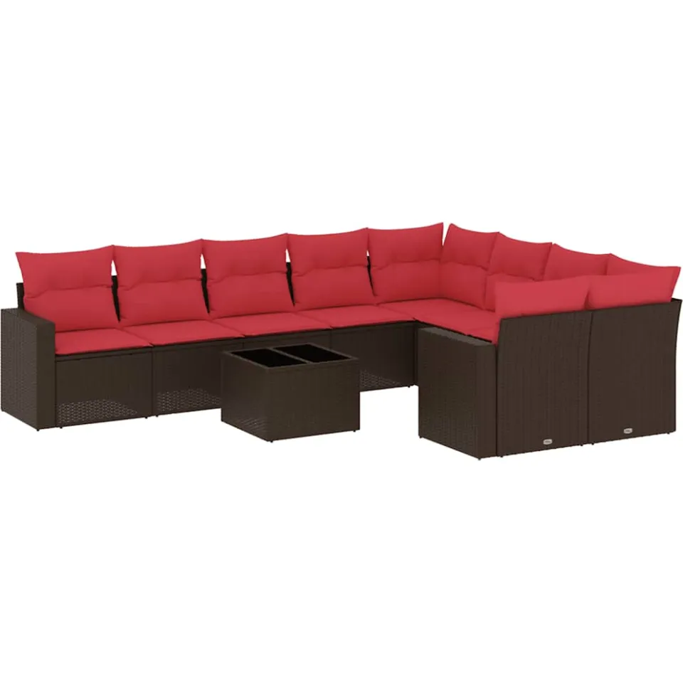 vidaXL 10-delige Loungeset met kussens poly rattan bruin