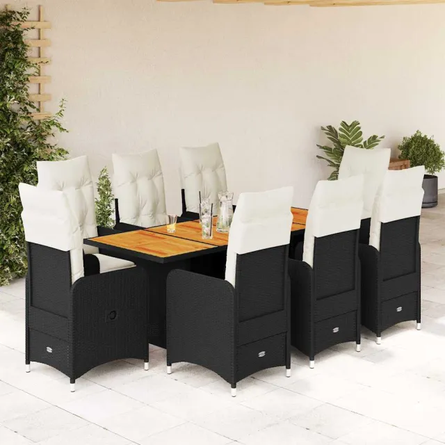 vidaXL 9-delige Bistroset met kussens poly rattan zwart, foto 2