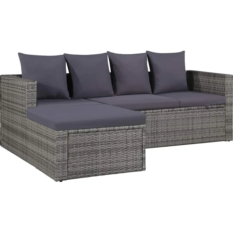 vidaXL 4-delige Loungeset met kussens poly rattan grijs, foto 2