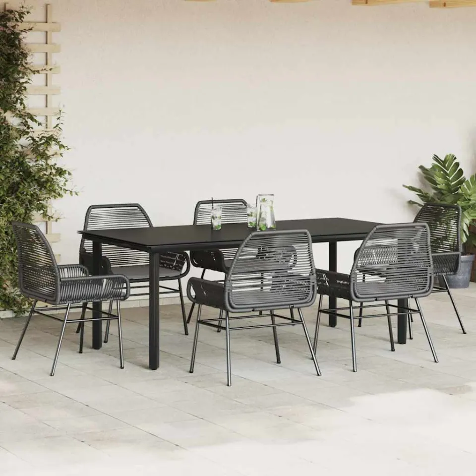 vidaXL 7-delige Tuinset met kussens poly rattan glas zwart, foto 3