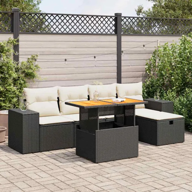 vidaXL 6-delige Loungeset met kussens poly rattan acacia zwart, foto 2