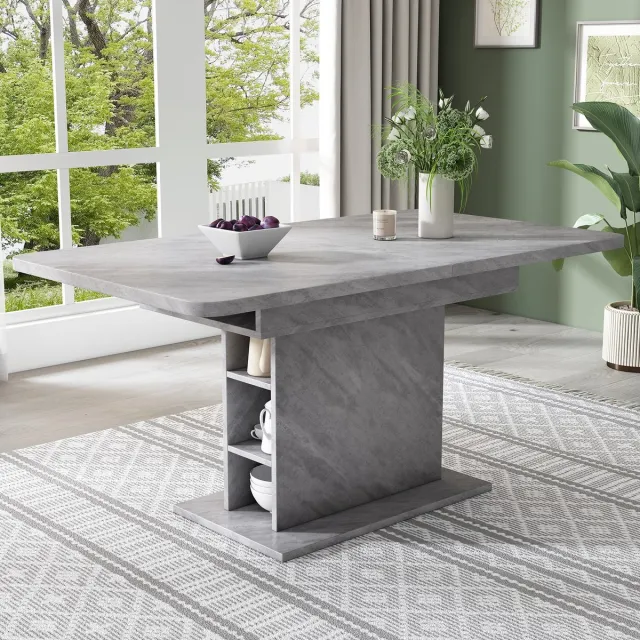 Sweiko Uittrekbare Eettafel, Eettafel met opbergruimte, Rechthoekige eettafel, Koffievrijetijdstafel, Moderne eenvoudige eettafel, Ruimtebesparende multifunctionele eettafel, Betonlook Grijs