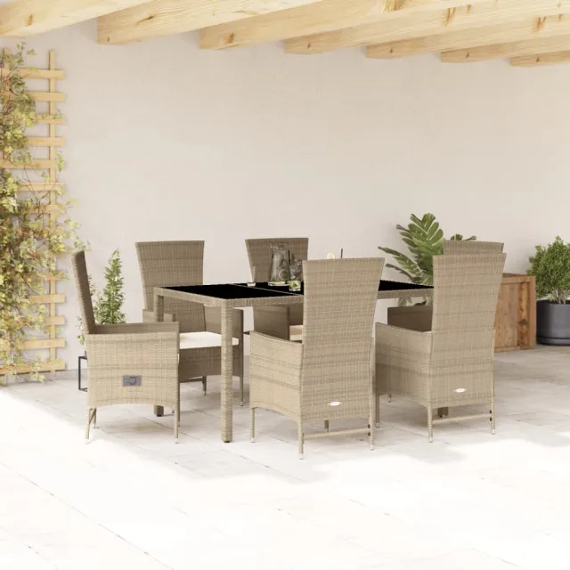 vidaXL 7-delige Tuinset met kussens poly rattan beige, foto 2