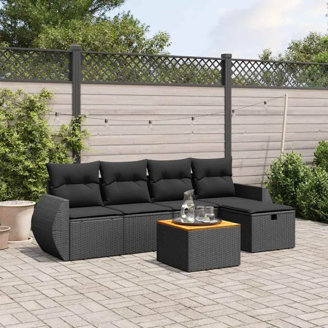 vidaXL 6-delige Loungeset met kussens poly rattan zwart, foto 2