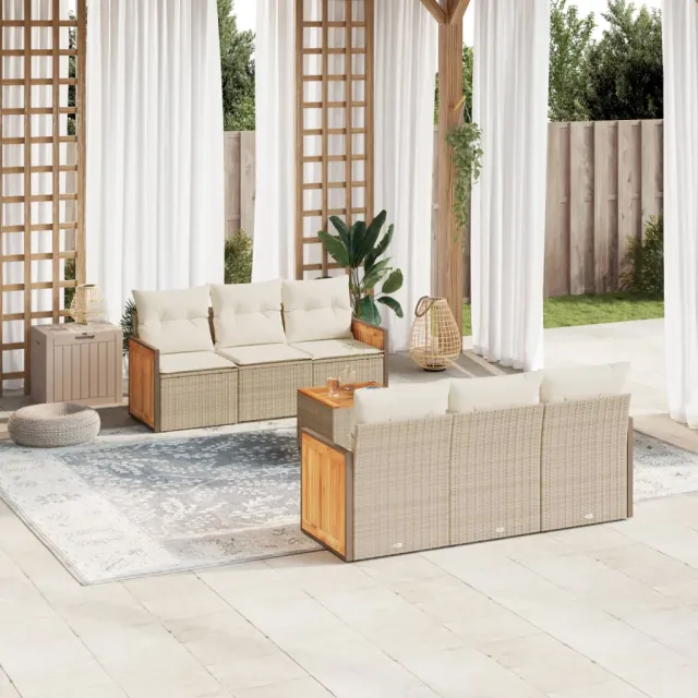 vidaXL 7-delige Loungeset met kussens poly rattan beige, foto 2