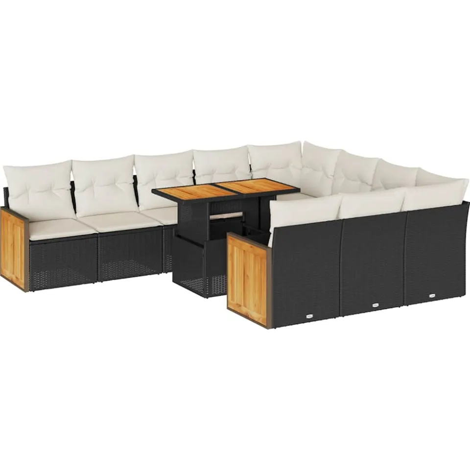 vidaXL 11-delige Loungeset met kussens poly rattan acacia zwart, foto 3