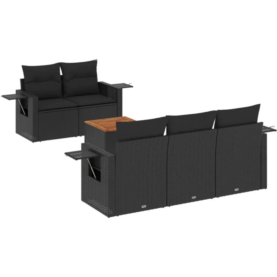 vidaXL 6-delige Loungeset met kussens poly rattan zwart, foto 3