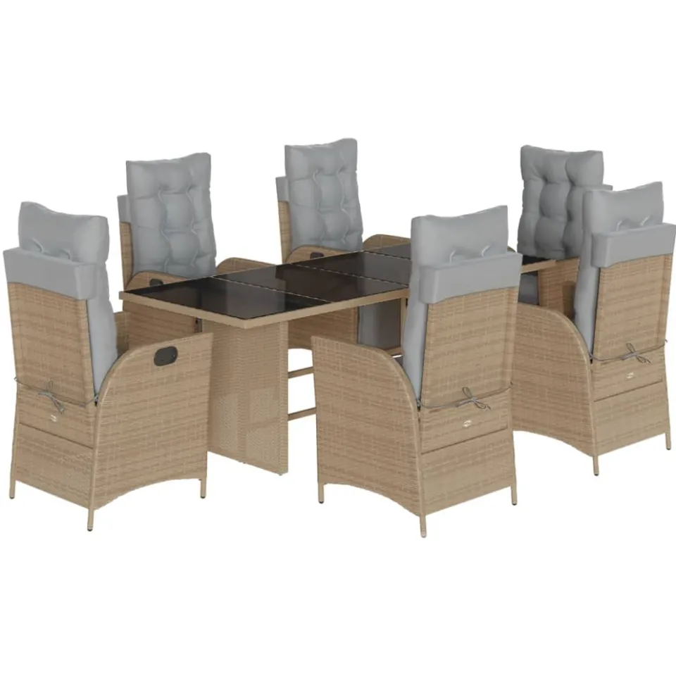 vidaXL 7-delige Tuinset met kussens poly rattan gemengd beige