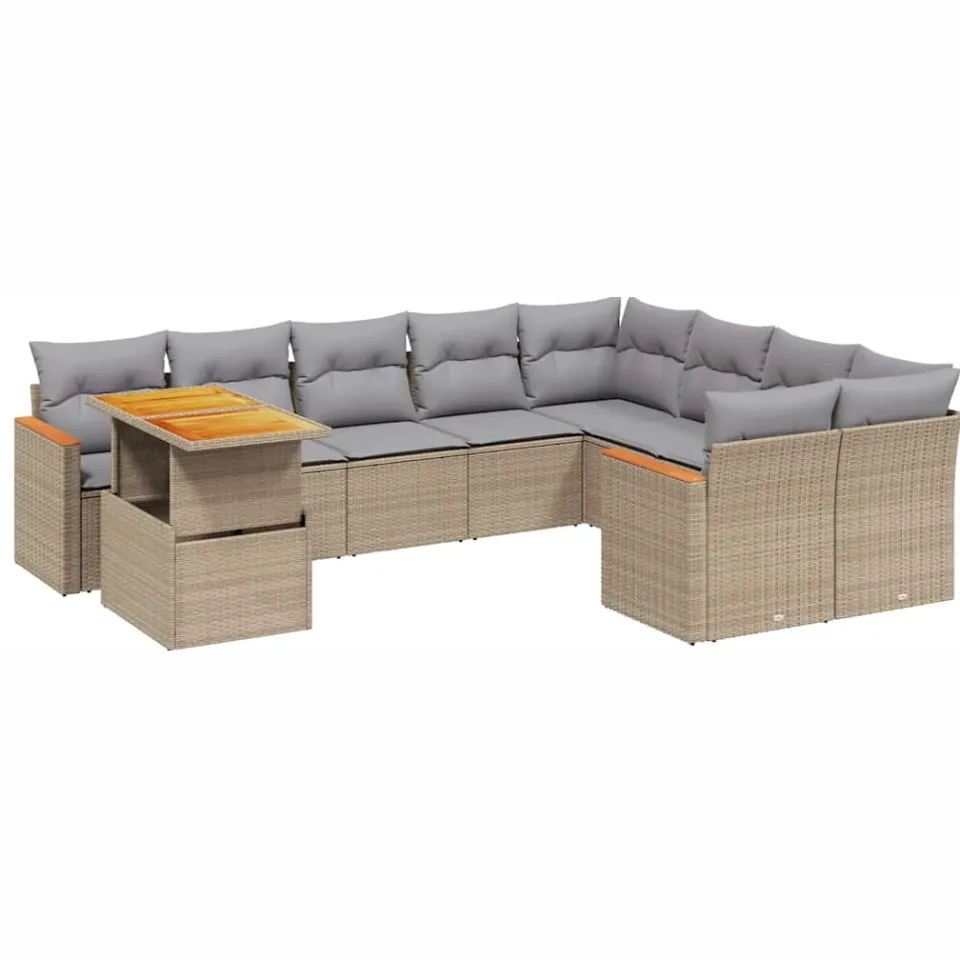 vidaXL 10-delige Loungeset met kussens poly rattan beige, foto 3