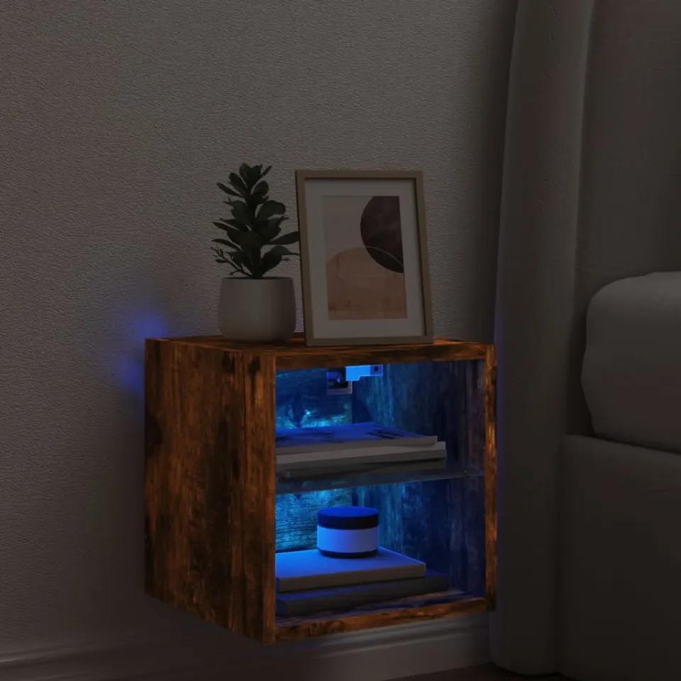 vidaXL Tv-wandmeubel met LED-verlichting 30x28,5x30 cm gerookt eiken, foto 3