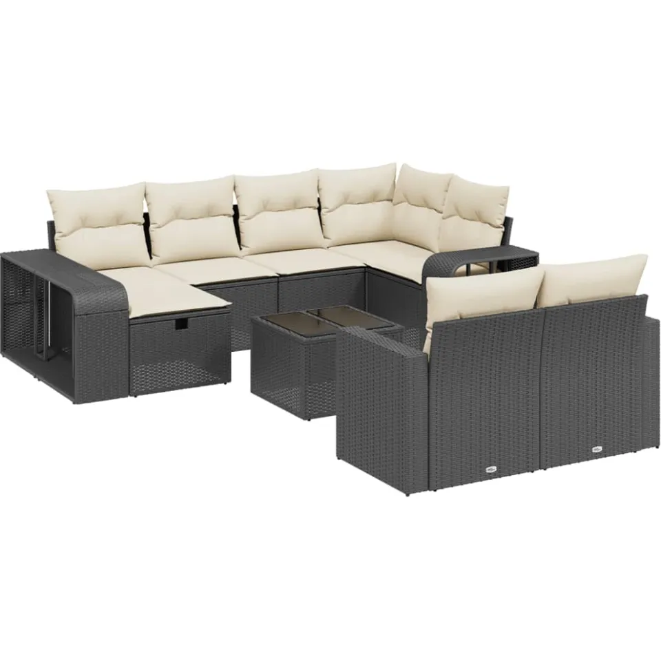 vidaXL 11-delige Loungeset met kussens poly rattan zwart