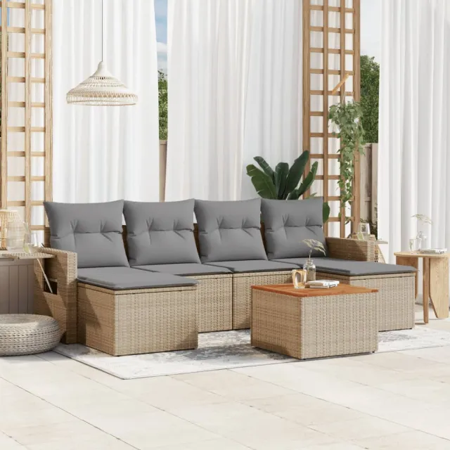 vidaXL 7-delige Loungeset met kussens poly rattan gemengd beige, foto 2