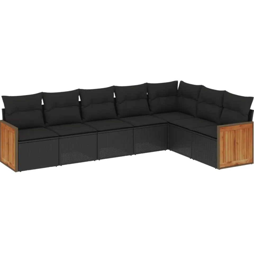 vidaXL 7-delige Loungeset met kussens poly rattan zwart, foto 3