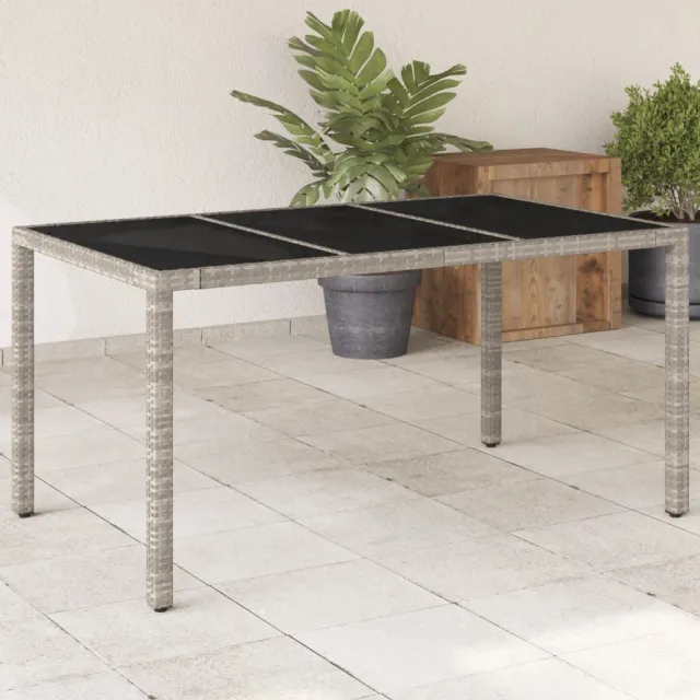 vidaXL Tuintafel met glazen blad 150x90x75 cm poly rattan lichtgrijs grijs, foto 2