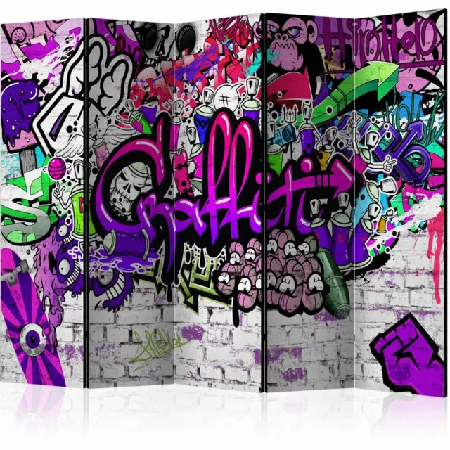 karo-art Vouwscherm / Kamerscherm - Paarse Graffiti 225x172cm , gemonteerd geleverd, dubbelzijdig geprint Multikleur