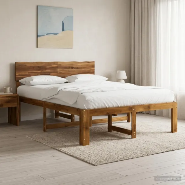 vidaXL Tweepersoonsbed met hoofdeinde ROSTOCK Naturel 140 x 200 cm Bruin