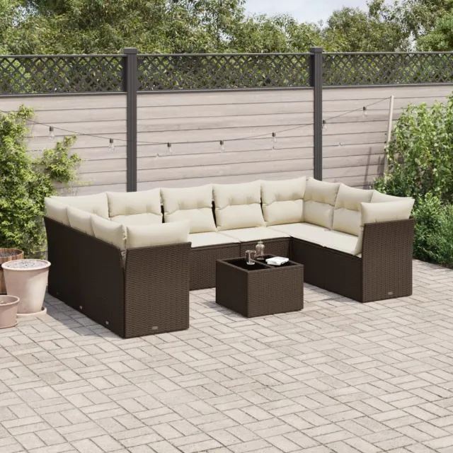 vidaXL 10-delige Loungeset met kussens poly rattan bruin, foto 2
