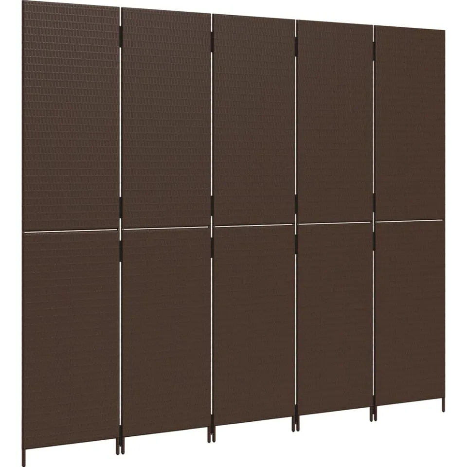 vidaXL Kamerscherm 5 panelen poly rattan bruin, foto 5