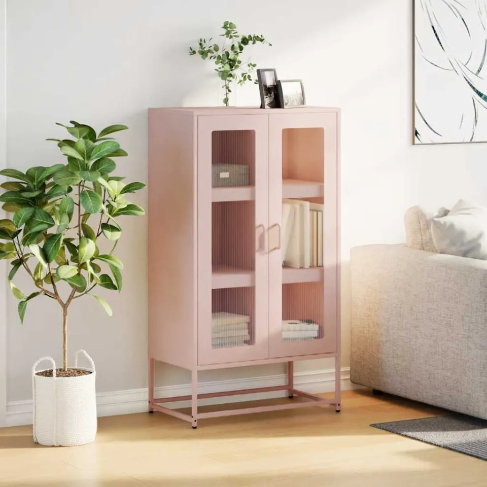 vidaXL Hoge kast 68x39x123 cm staal roze, foto 2