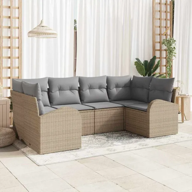 vidaXL Tuin Sofa Set 6 st beige en lichtgrijs Poly riet, foto 2