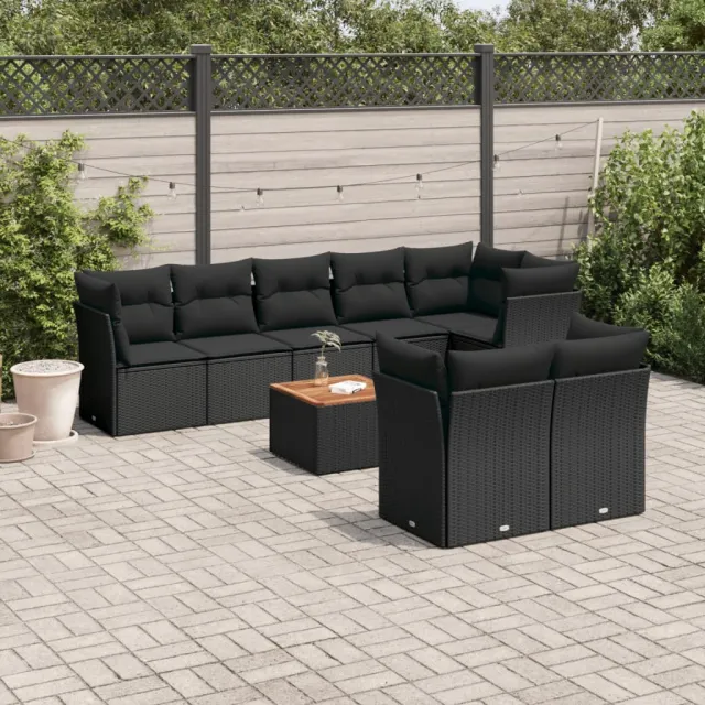 vidaXL 9-delige Loungeset met kussens poly rattan zwart, foto 2