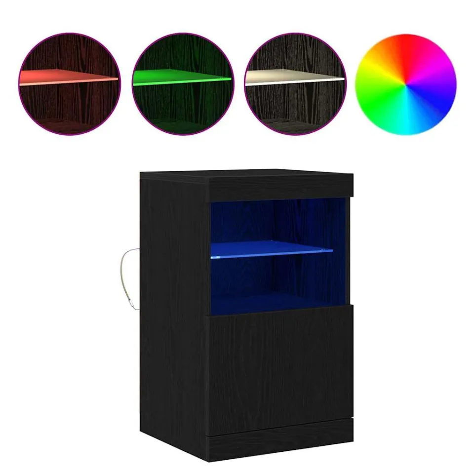 vidaXL LED Sideboard Zwart Eiken 41 x 37 x 67 cm Bewerkt hout, foto 4