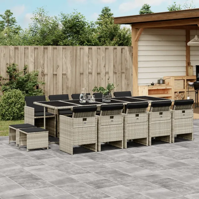 vidaXL 15-delige Tuinset met kussens poly rattan lichtgrijs grijs, foto 2