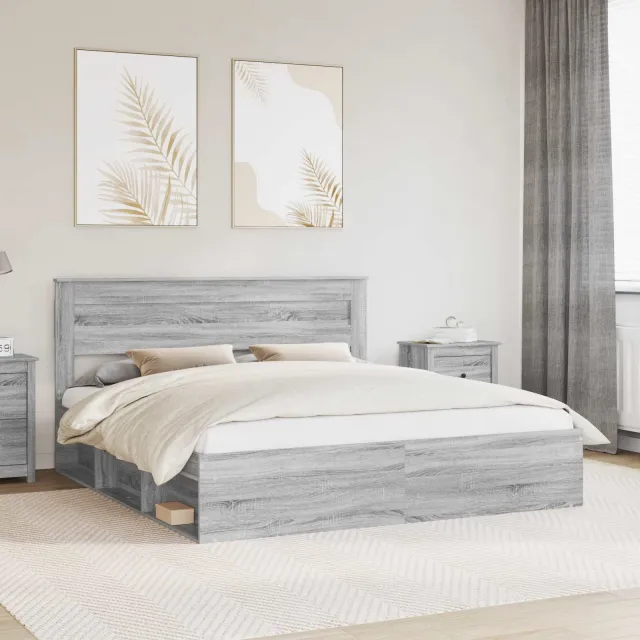 vidaXL Bedframe Grijs Sonoma 200 x 200 cm Massief grenenhout