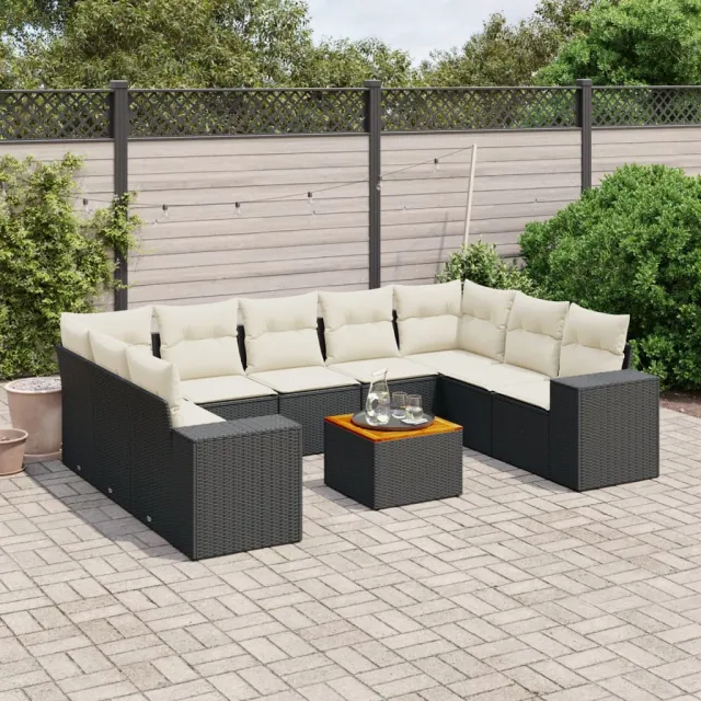 vidaXL 10-delige Loungeset met kussens poly rattan zwart, foto 2