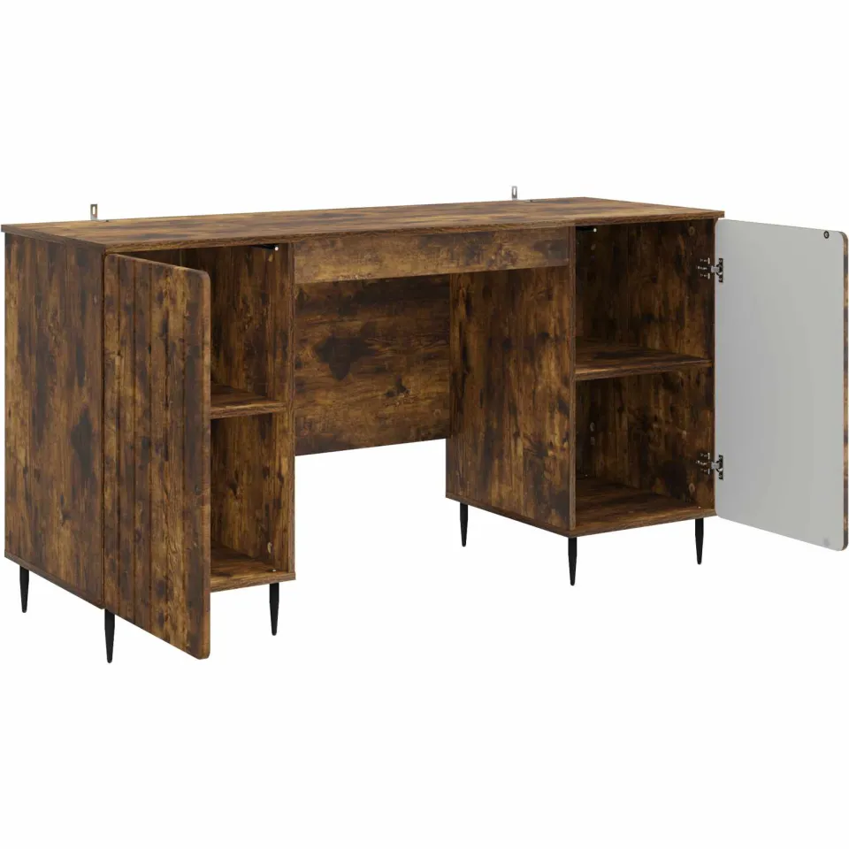 vidaXL Bureau Gerookt eiken 142,5 x 50 x 75 cm Bewerkt hout, foto 4