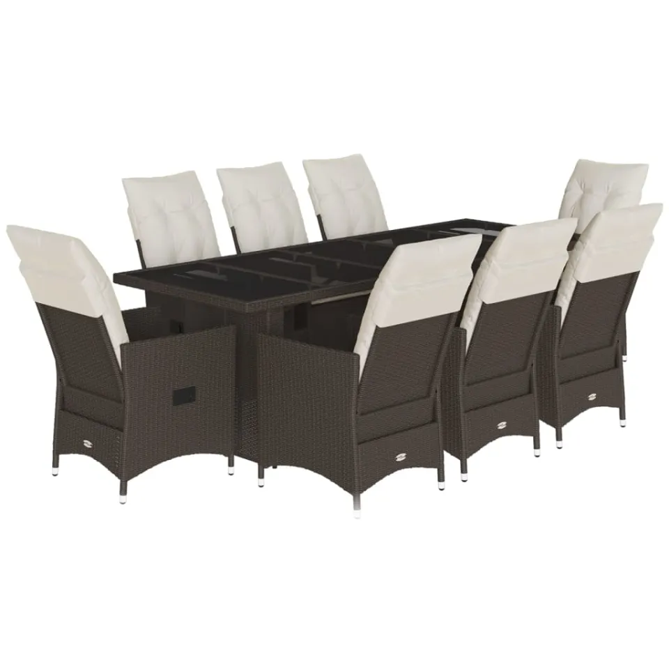 vidaXL 9-delige Bistroset met kussens poly rattan bruin, foto 3