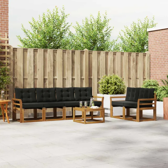 vidaXL Buiten bankenset 7 st 6-zits Naturel en Zwart