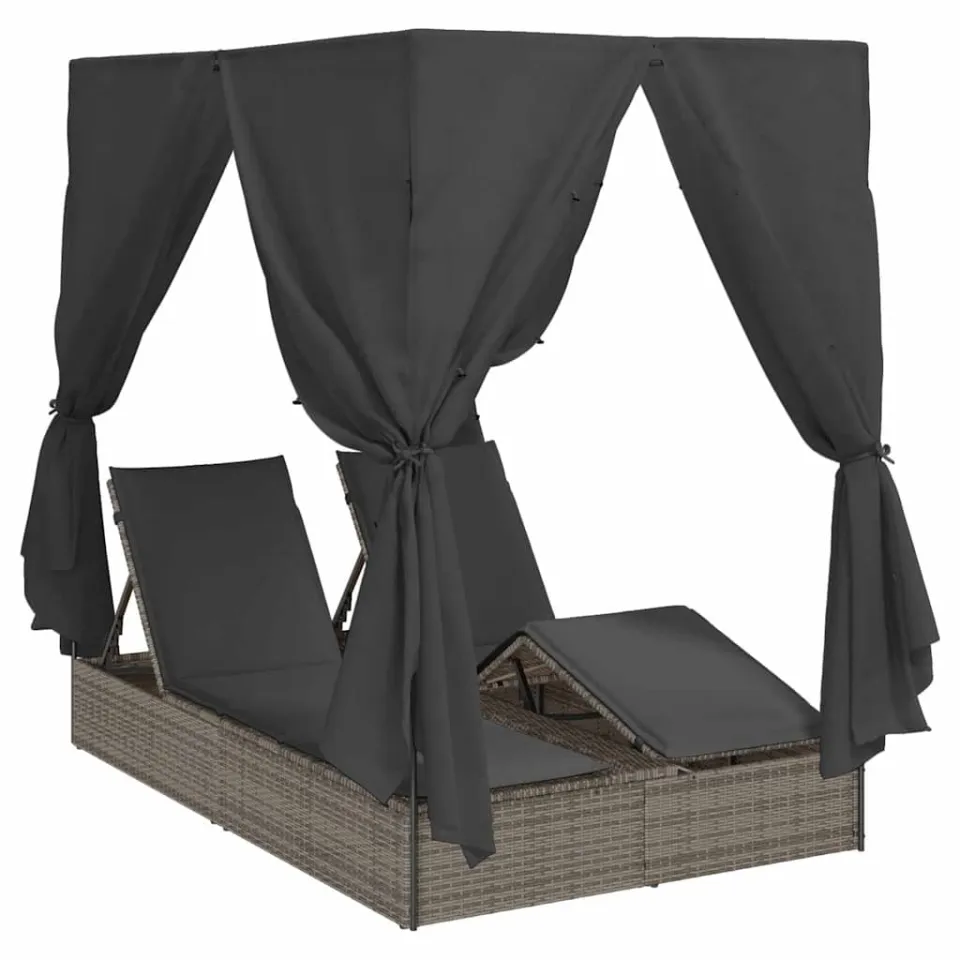 vidaXL Dubbele ligbed Grijs poly rattan